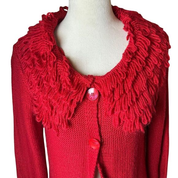 Madison Red Wool Blend Knit Cardigan Jacket L | Textured Holiday Sweater Y2K - Picture 4 of 8